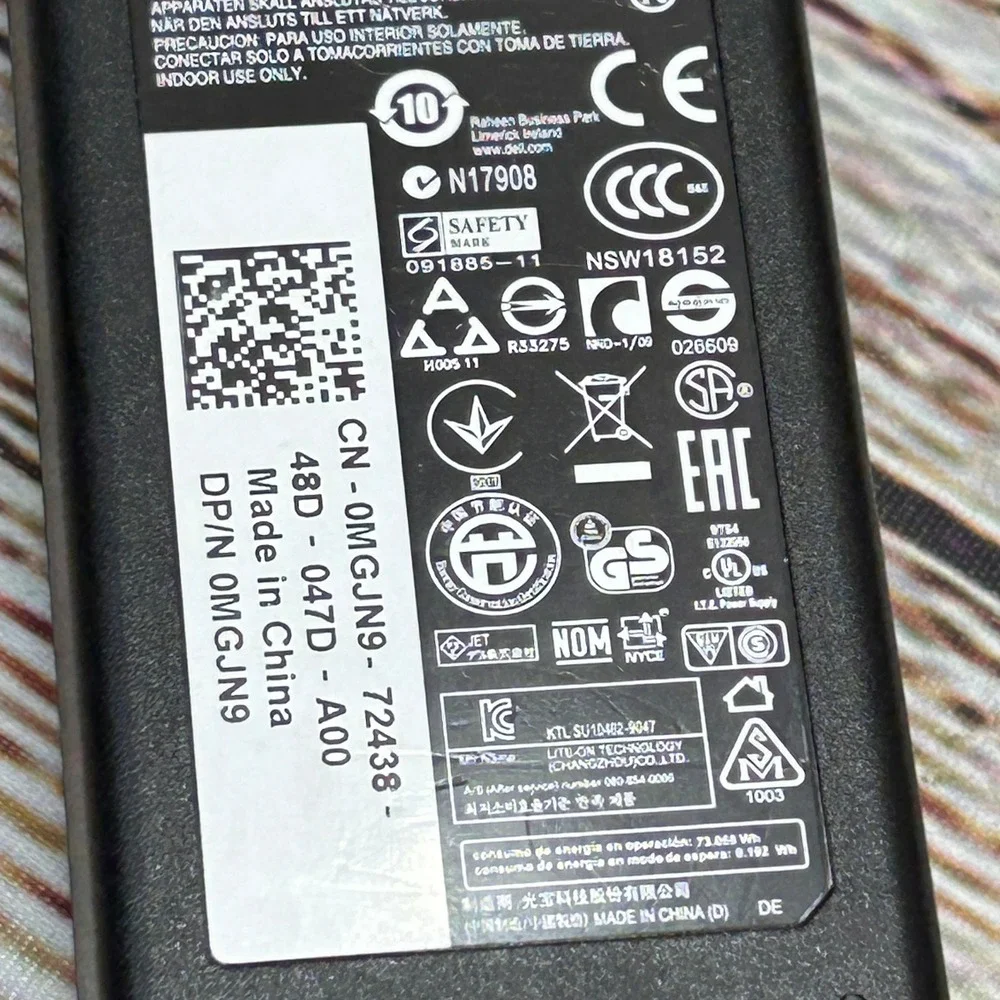 Dell Genuine 65W AC Adapter Laptop Charger PA-12 MGJN9‎ LA65NS2-01 19.5V 3.34A